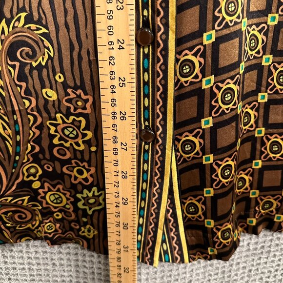Vintage Bob Mackie Wearable Art 100% Silk Blouse 1X Brown Paisley Geometric - Picture 6 of 8
